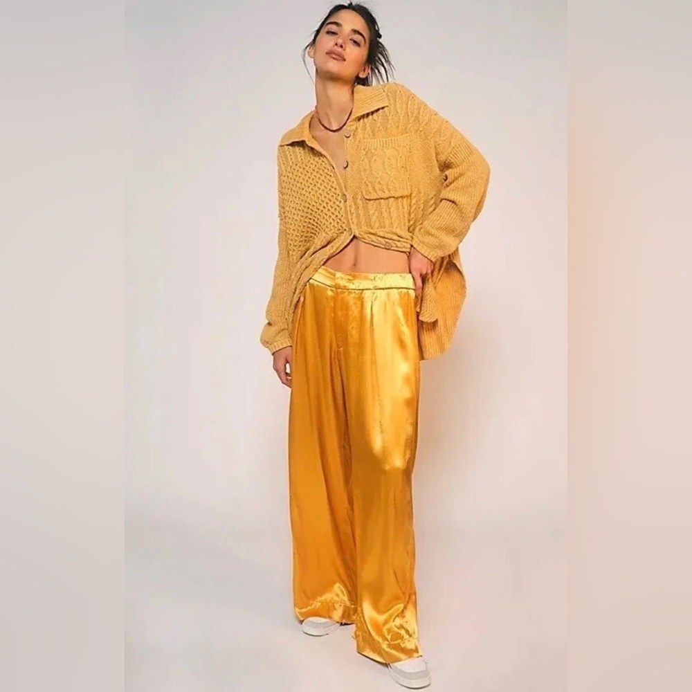FREE PEOPLE Gold mustard SAY ANYTHING chunky shawl collar Cardigan Size XS - Picture 1 of 3